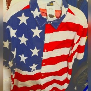 USA American Flag Casual Button Up Collared Shirt Size XXL by Fifth Sun